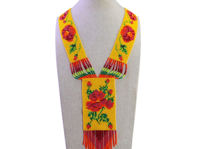 Collar Largo Diseño Corbata Chaquira Floral Collar De Moda