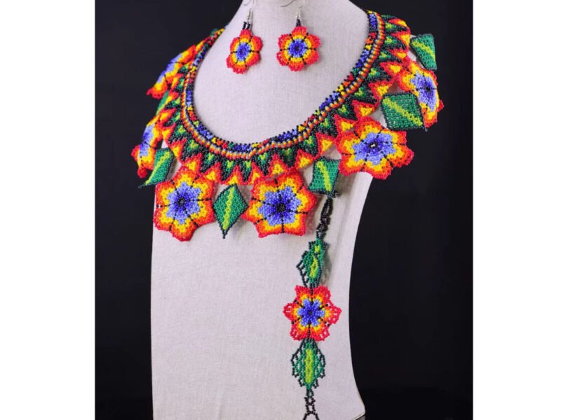 Set Collar Gargantilla Floral Chaquira Collar Arte Huichol
