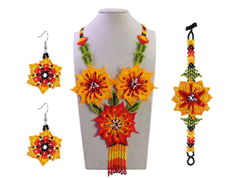 Set Collar Largo De Chaquira Huichol Artesanal