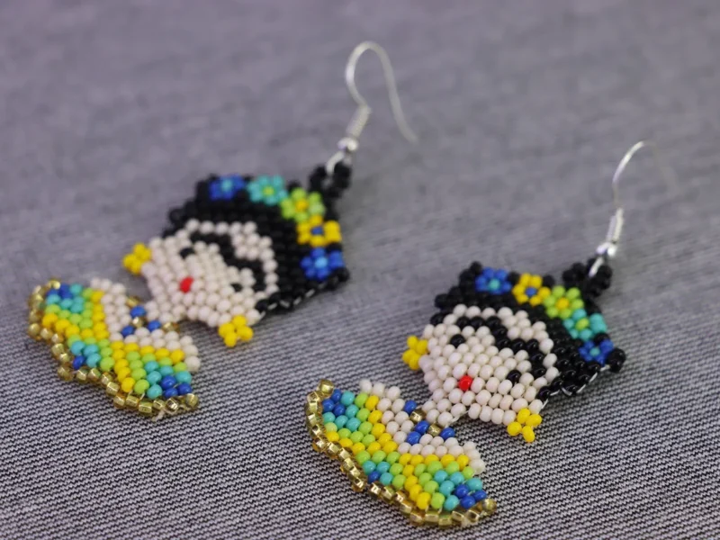 Aretes De Cuentas Huichol Colgante De Frida Kahlo