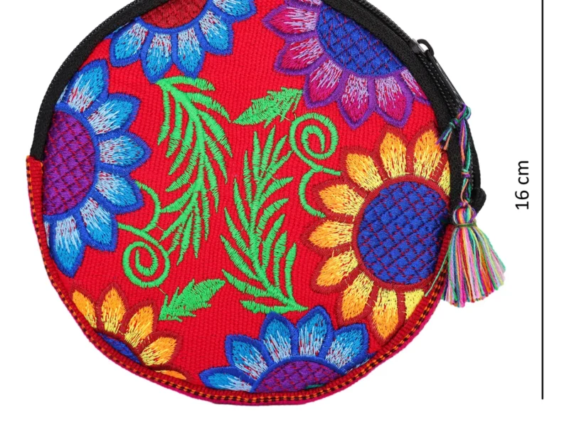 Mini Bolsa Redonda Con Bordado Artesanal