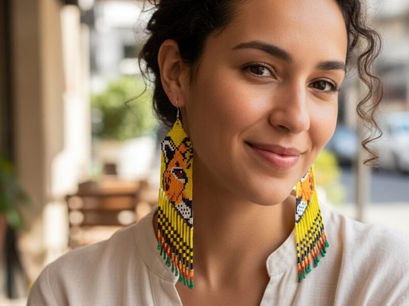 Aretes Largos De Chaquira Colgante Tigre De Moda