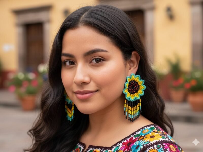 Aretes De Cuentas Huichol Colgante De Girasol