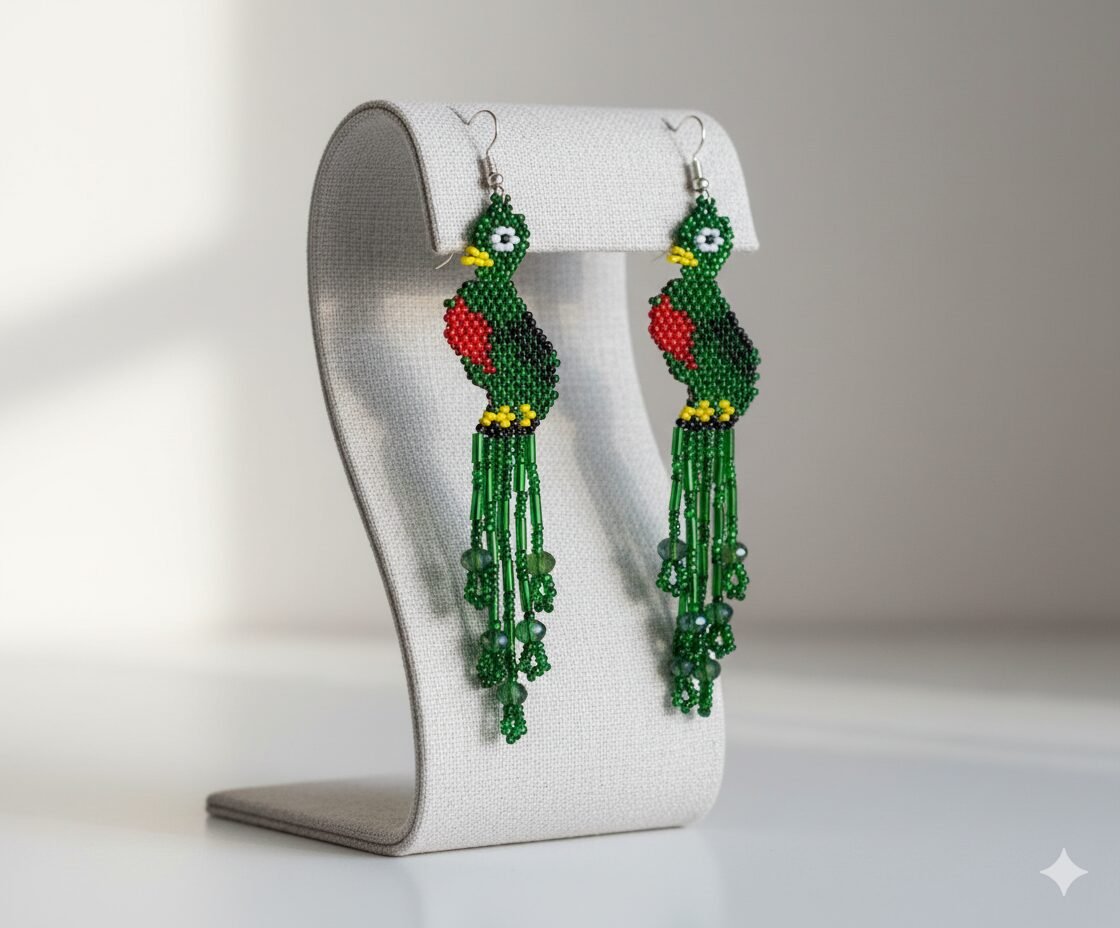 Aretes De Chaquira Colgante De Quetzal Artesanal De Moda - Image 4