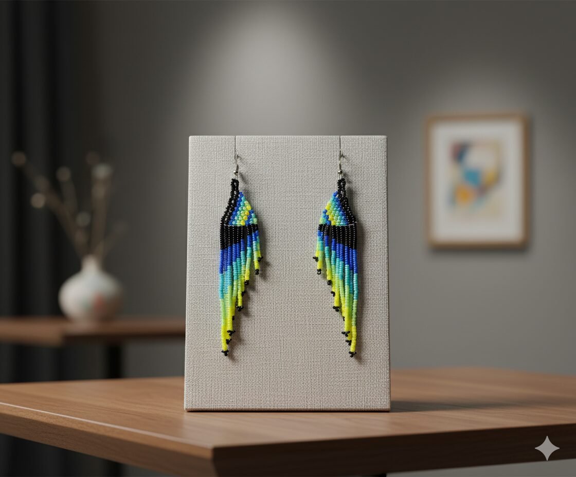 Aretes De Cuentas Huichol Colgante Con Flecos De Moda - Image 4