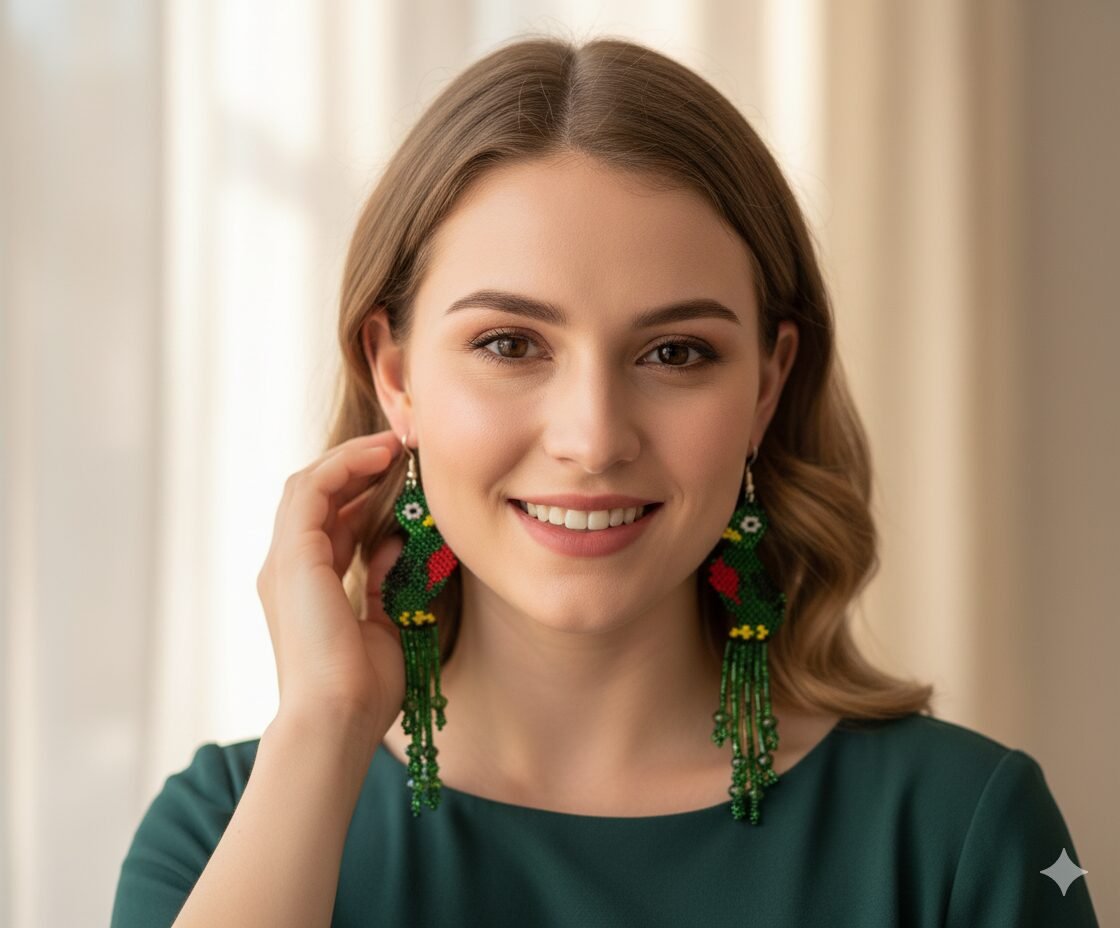 Aretes De Chaquira Colgante De Quetzal Artesanal De Moda