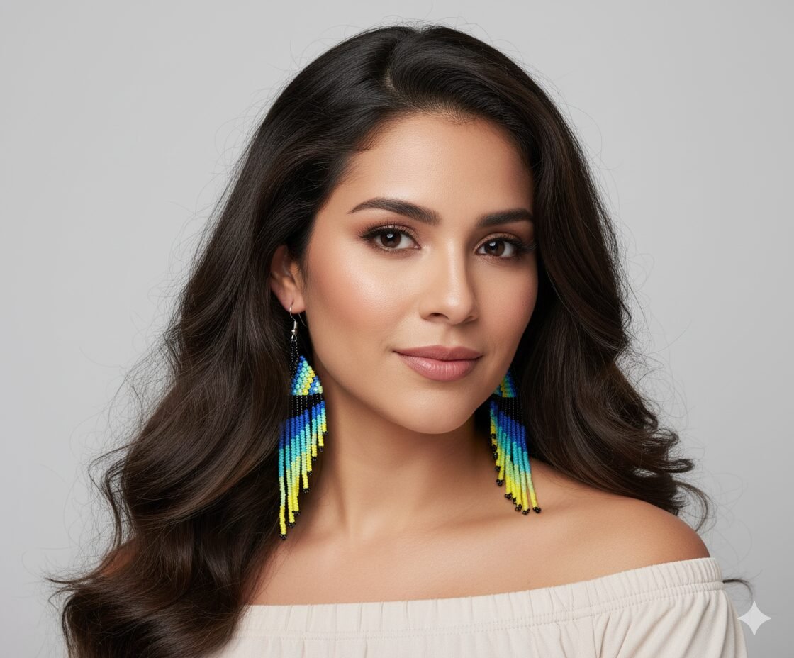 Aretes De Cuentas Huichol Colgante Con Flecos De Moda - Image 3