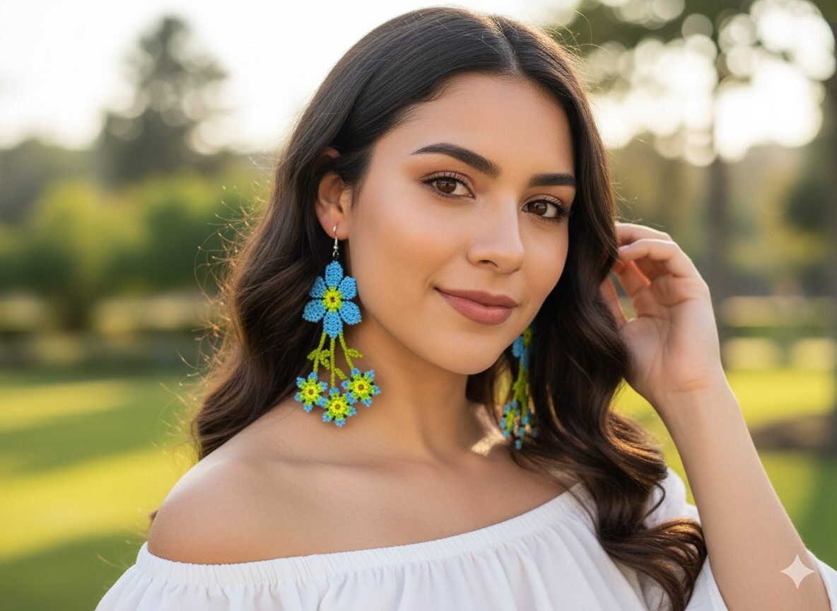 Aretes De Chaquira Colgante De Florecitas De Moda