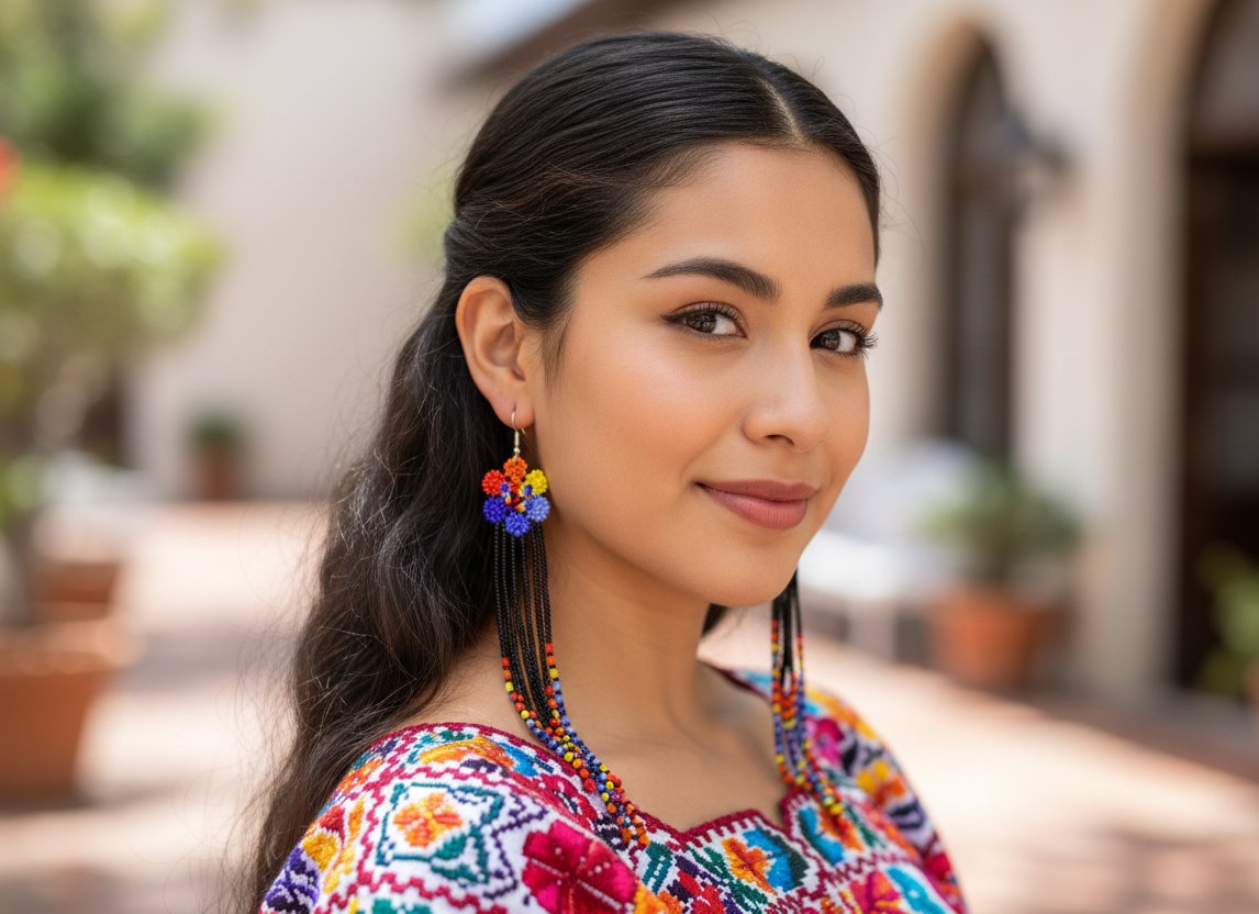 Aretes Largos De Cuentas Huichol Colgante De Moda - Image 3