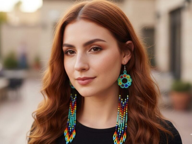 Aretes Largos De Cuentas Huichol Colgante De Moda