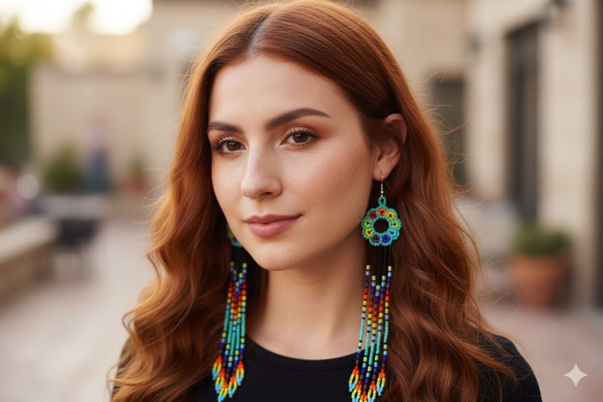 Aretes Largos De Cuentas Huichol Colgante De Moda
