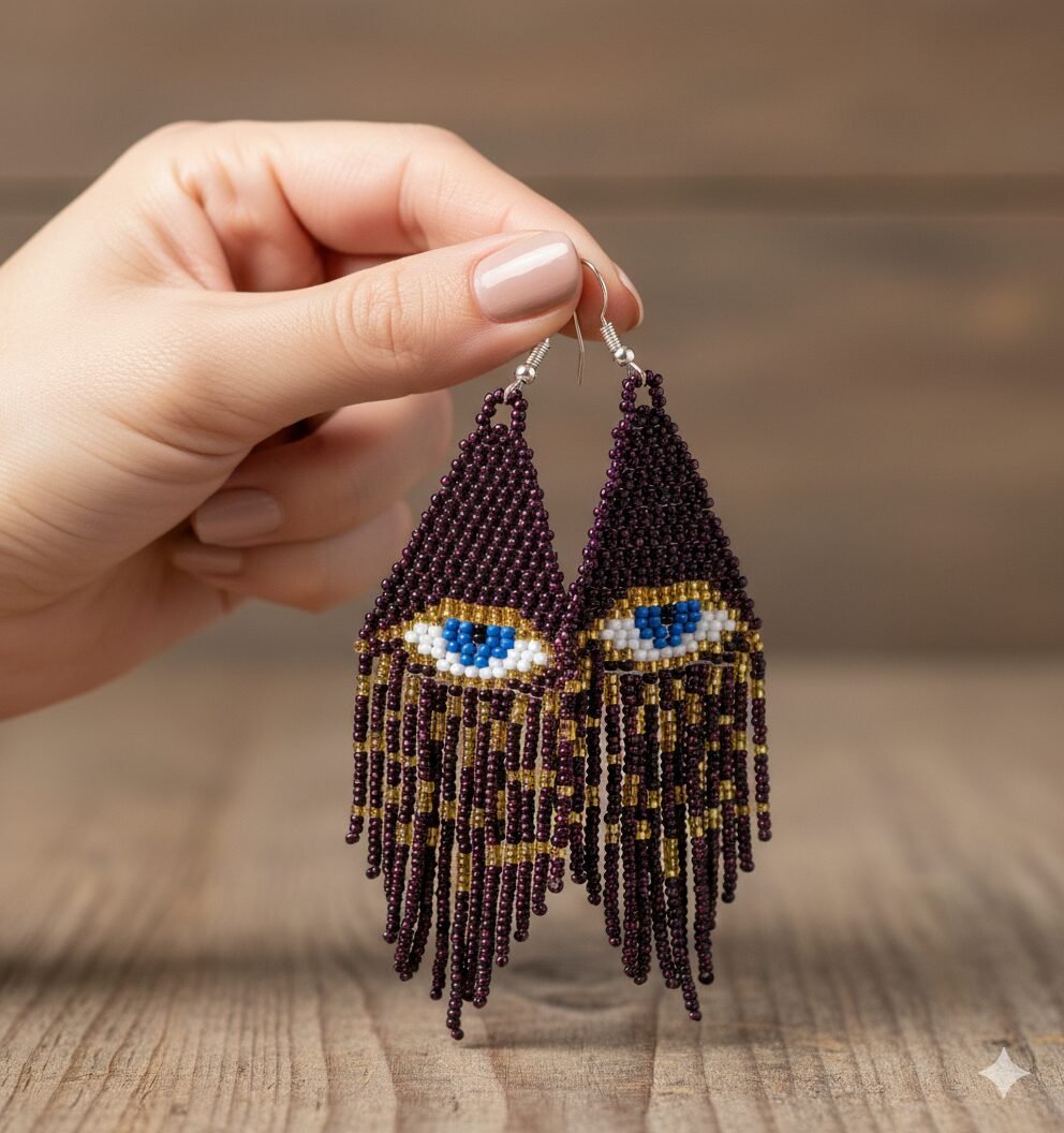 Aretes Flecos De Ojo Turco De Chaquira Artesanal - Image 3