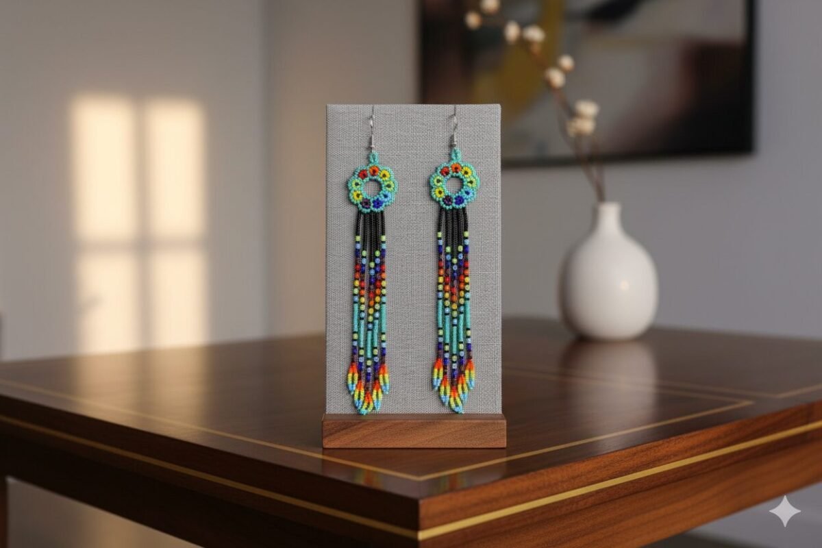 Aretes Largos De Cuentas Huichol Colgante De Moda - Image 4