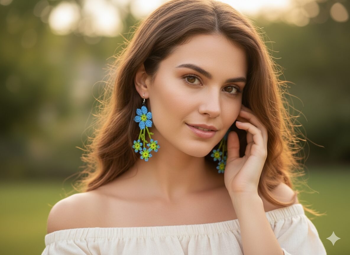 Aretes De Chaquira Colgante De Florecitas De Moda - Image 3