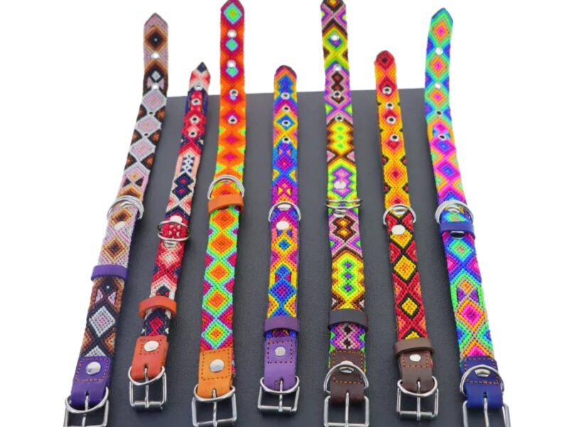 Collar De Piel Bordado T-F 30 CM Para Perro Ch