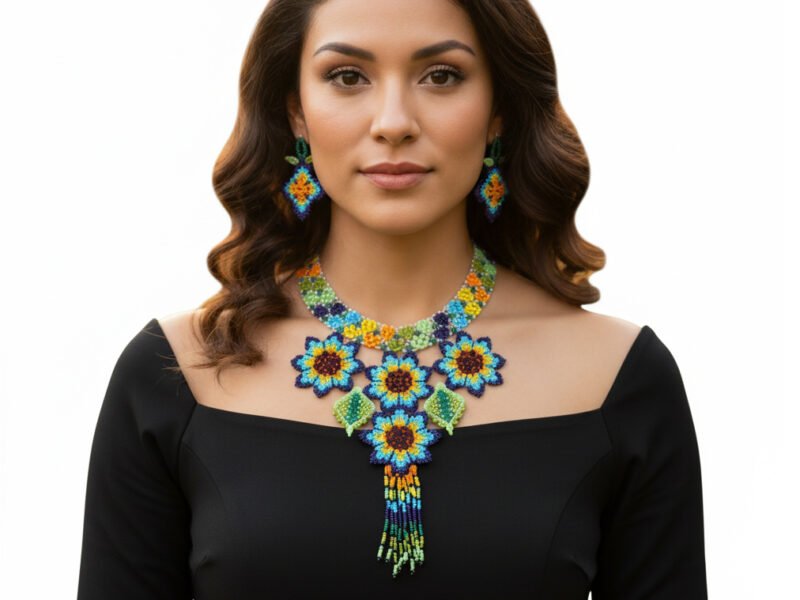 Set Collar De Chaquira Floral Arte Huichol