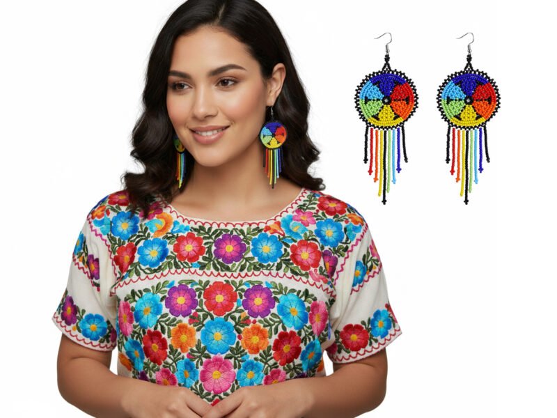Aretes Flecos Colgante De Chaquira Artesanal