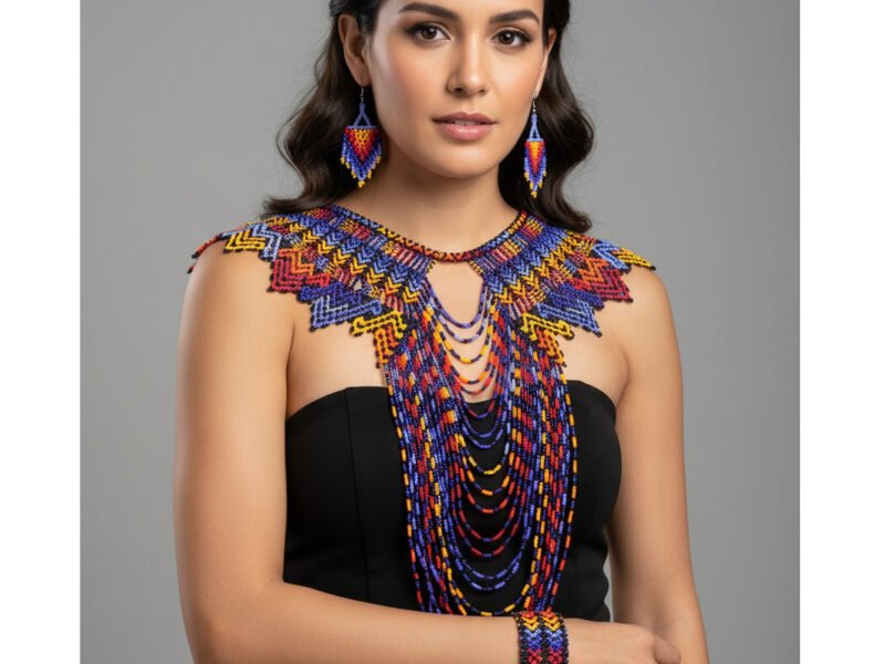 Set Collar Largo De Chaquira Con Aretes Y Pulsera