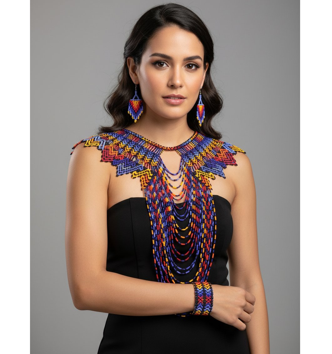Set Collar Largo De Chaquira Con Aretes Y Pulsera