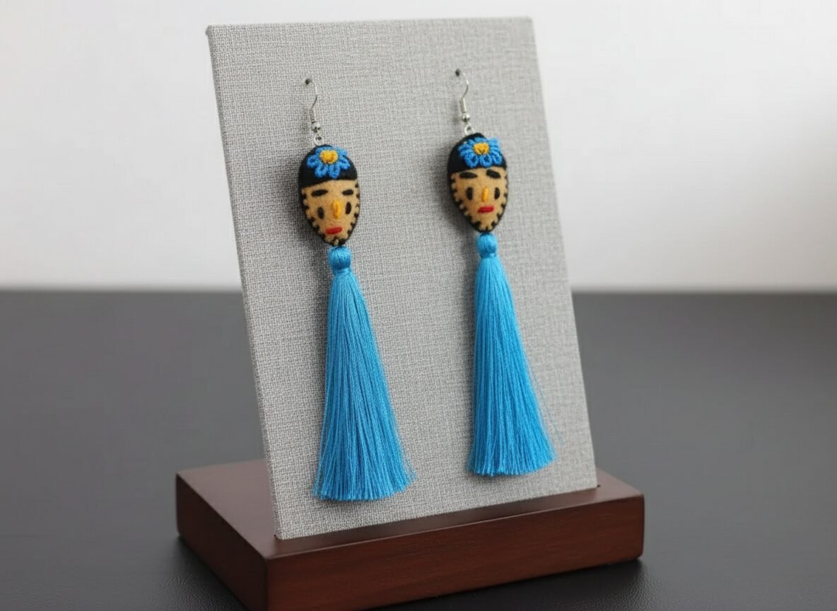 Aretes Largos Bordados Artesanal Colgante Para Mujer - Image 5