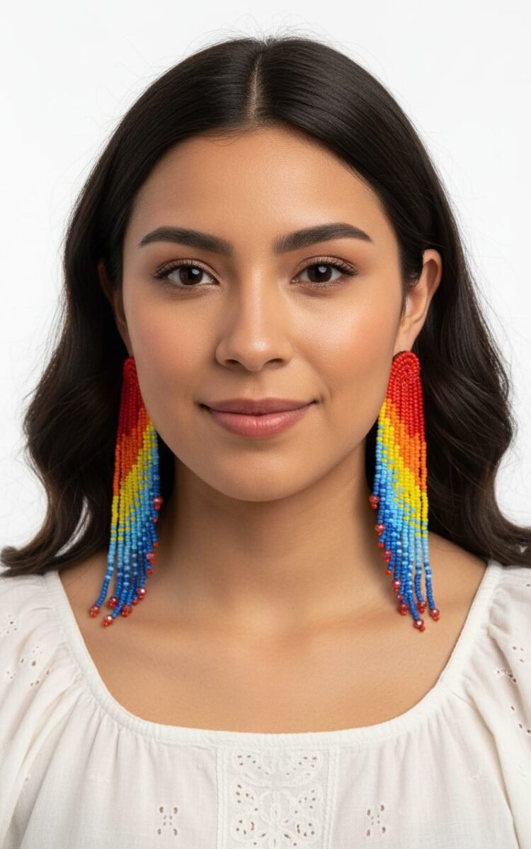 Aretes De Chaquira Con Flecos Artesanal Para Mujer - Image 3