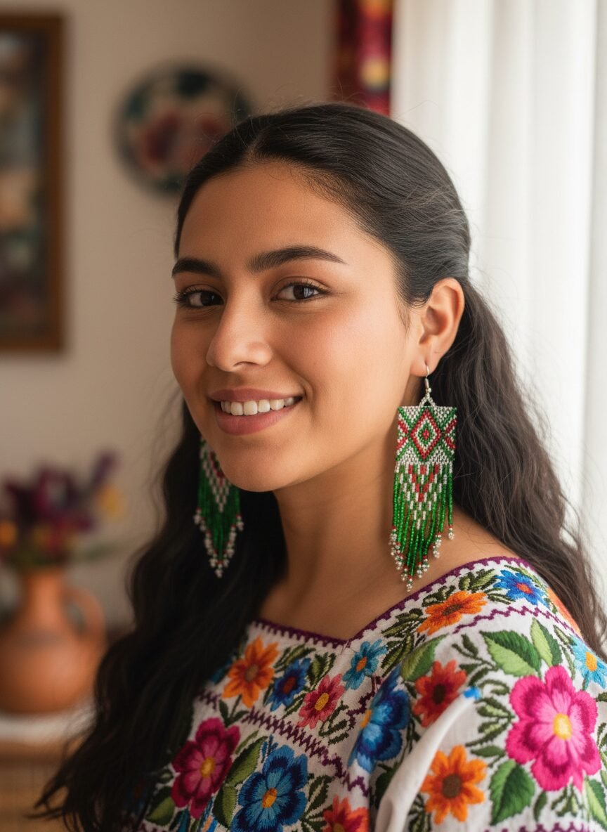 Aretes De Chaquira Colgante Artesanal Para Mujer - Image 4