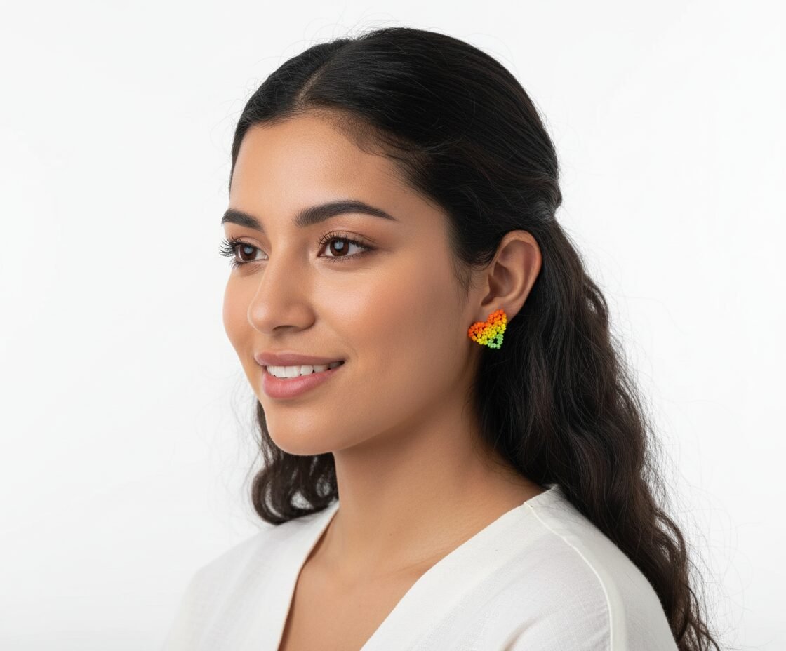 Aretes Broqueles De Chaquira Corazon Artesanal De Moda - Image 2