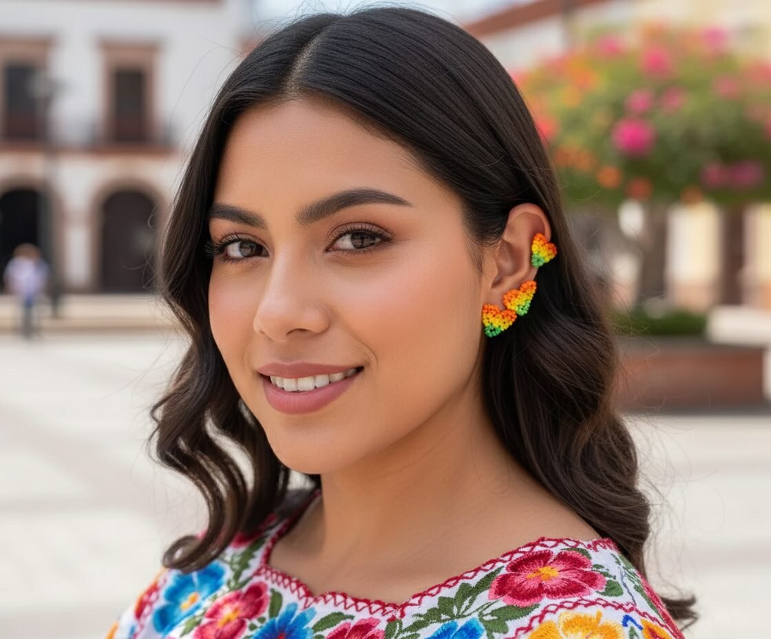 Aretes Broqueles De Chaquira Corazon Artesanal De Moda