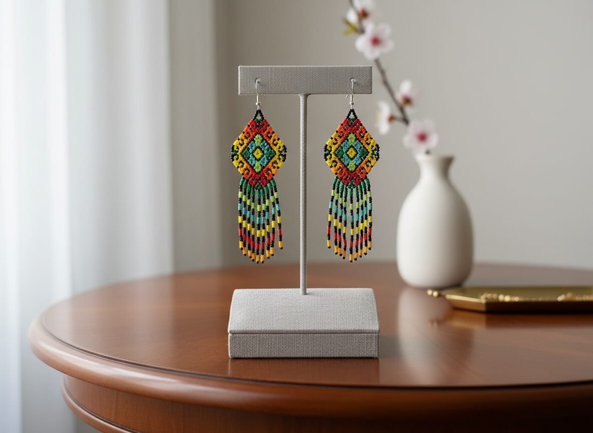 Aretes De Chaquira Colgante De Moda Arte Huichol - Image 4