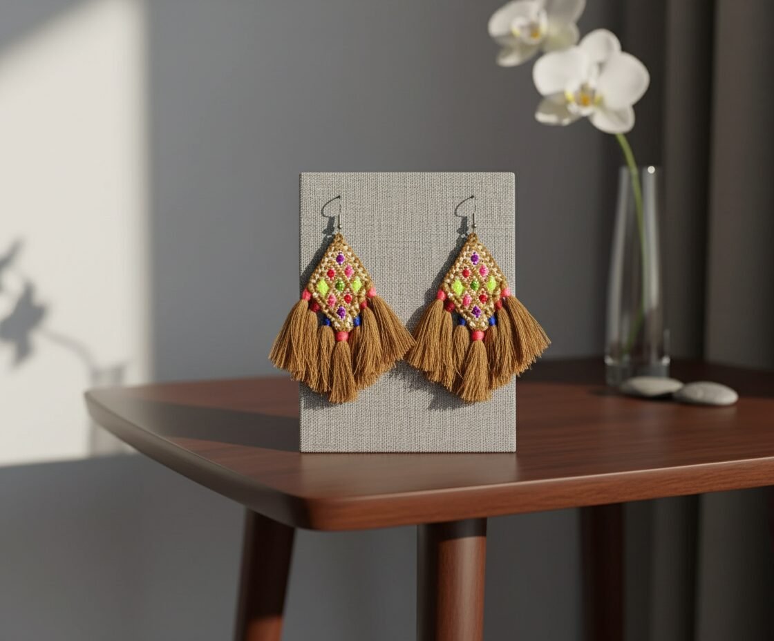 Aretes De Telar Bordadas Artesanal Colgante De Moda - Image 4