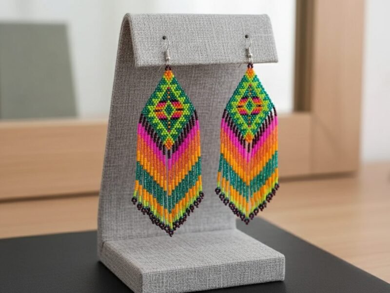 Aretes De Cuentas Huichol Colgante Con Flecos De Moda