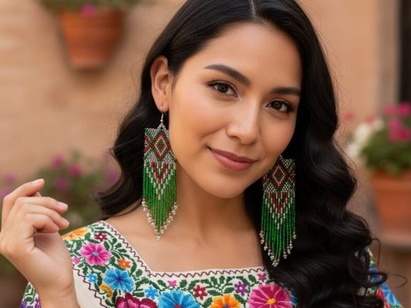 Aretes De Chaquira Colgante Artesanal Para Mujer