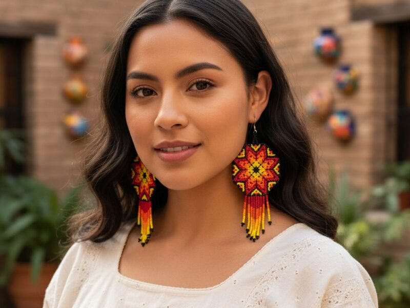 Aretes De Cuentas Huichol Colgante De Estrella De Moda