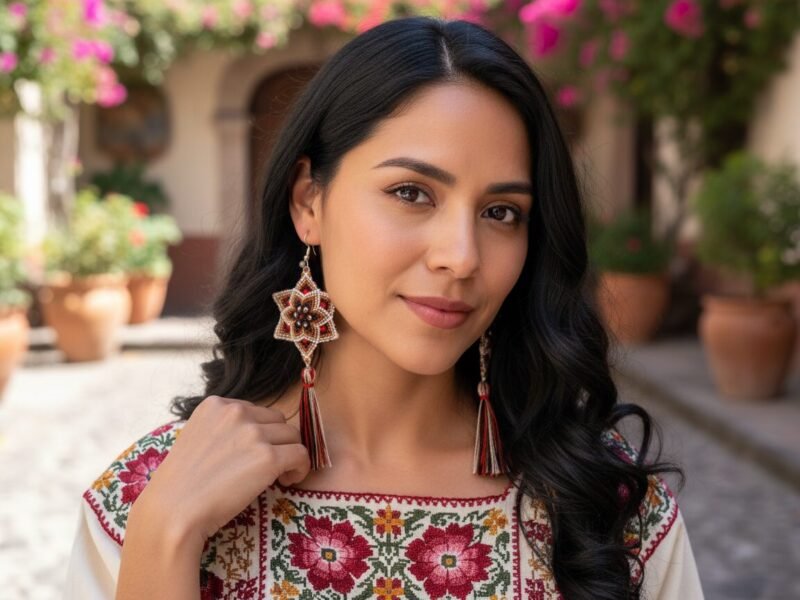 Aretes Bordadas De Flor Artesanal De Moda Para Mujer