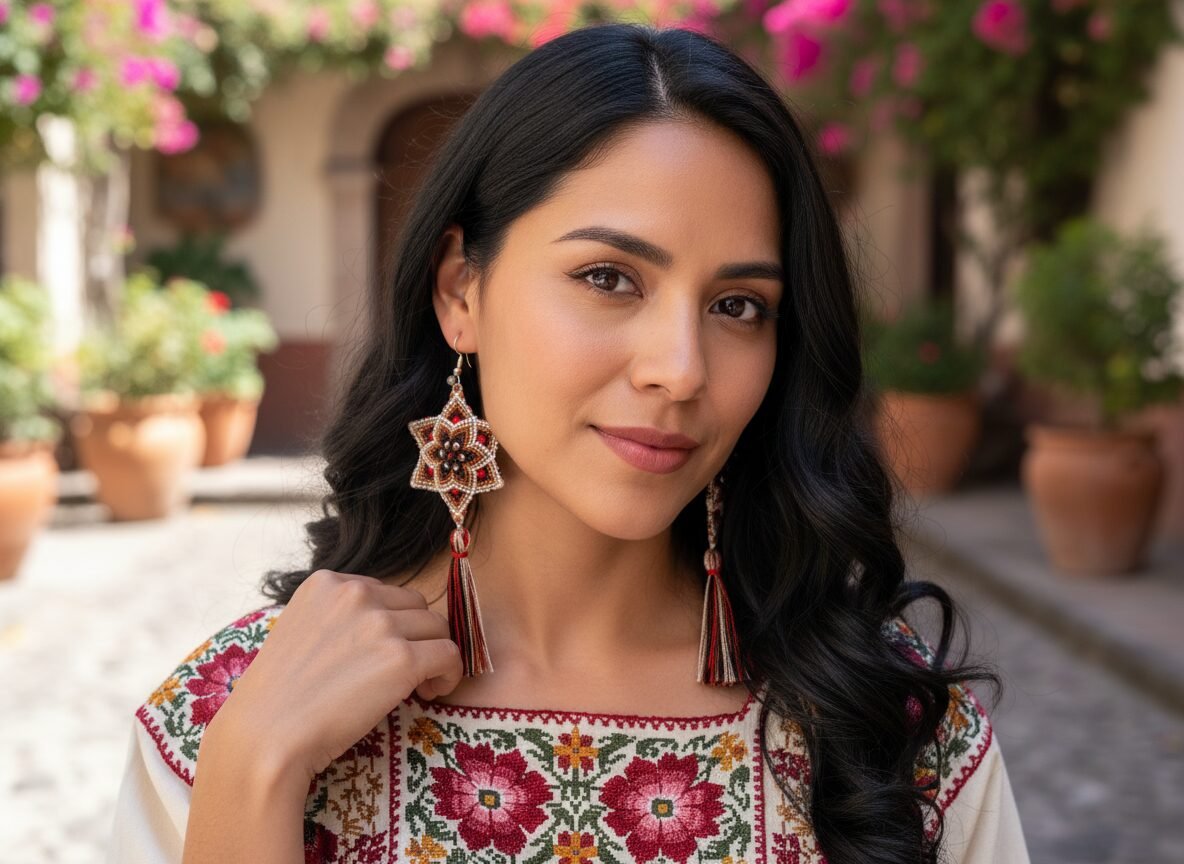 Aretes Bordadas De Flor Artesanal De Moda Para Mujer