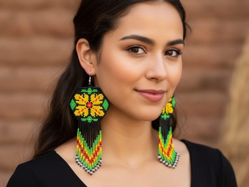 Aretes Largos Con Flecos De Chaquira Arte Huichol