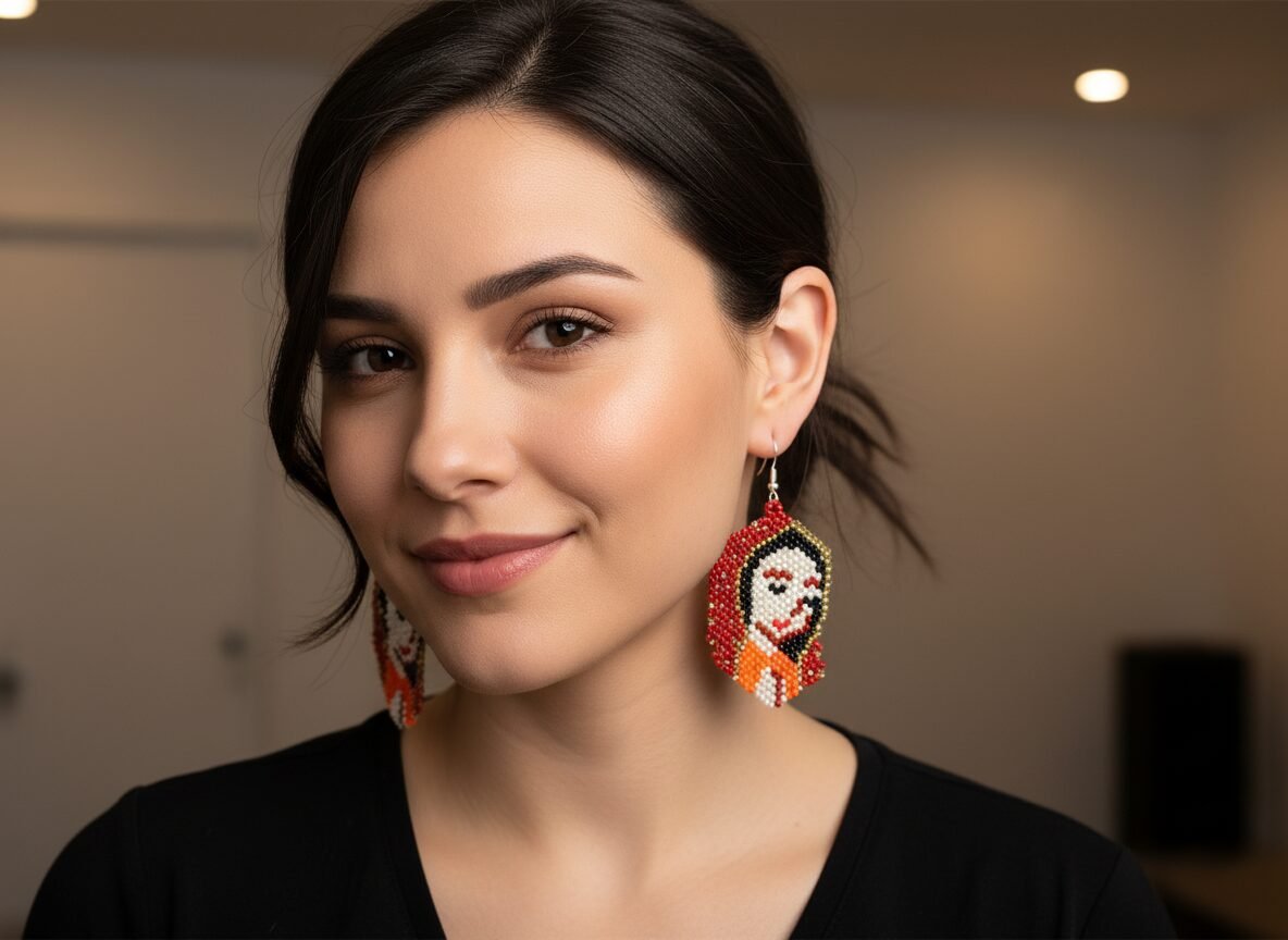 Aretes De Chaquira De Virgen De Guadalupe - Image 3