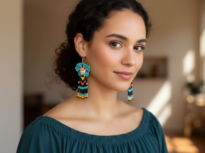 Aretes De Cuentas Huichol De Calavera Artesanal