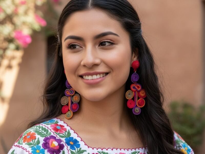 Aretes Bordadas Artesanal De Moda Para Mujer