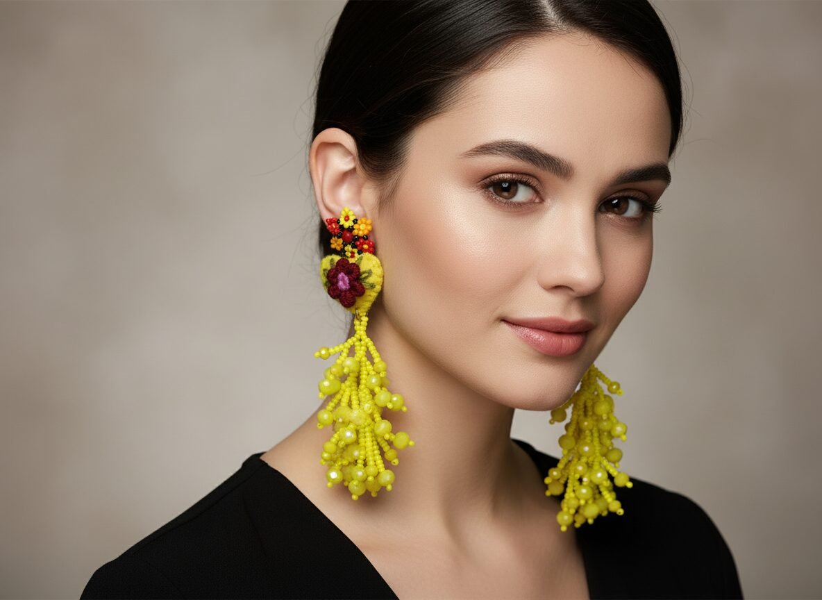 Aretes De Corazon Bordadas Artesanal Colgane De Cristal