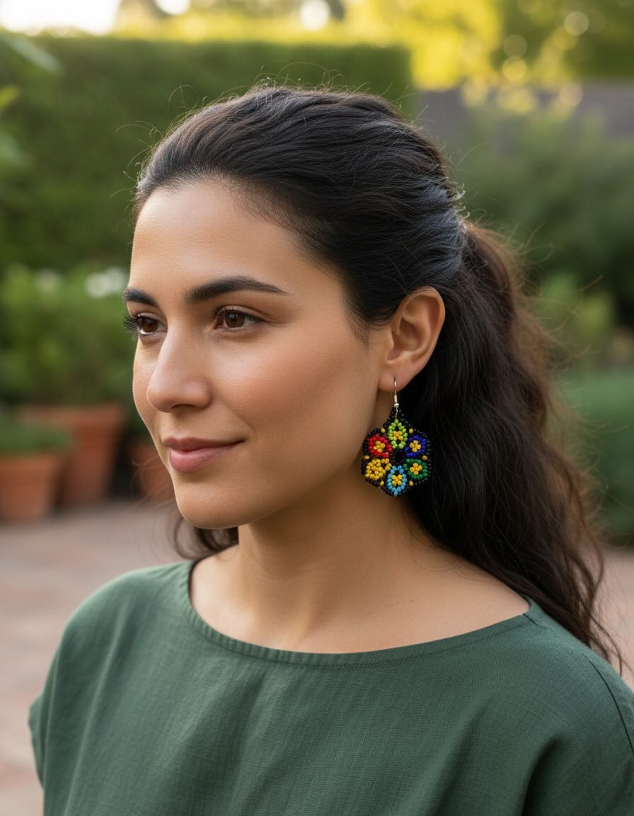 Aretes De Chaquira Colgante Artesanal De Moda Para Mujer - Image 3