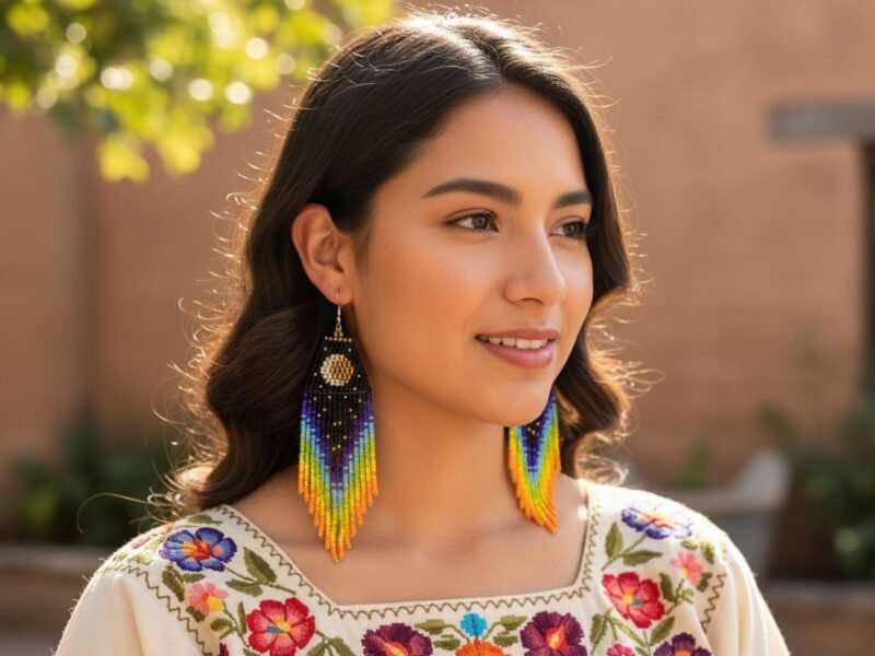 Aretes De Chaquira De Luna Con Flecos De Moda