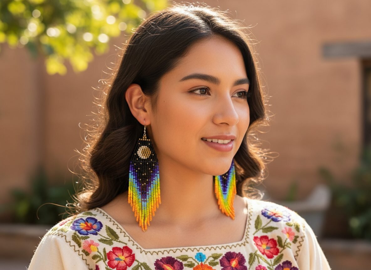 Aretes De Chaquira De Luna Con Flecos De Moda