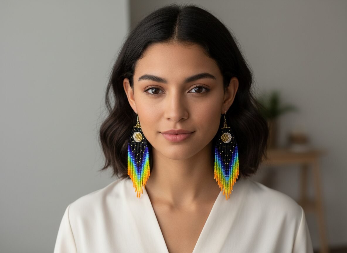 Aretes De Chaquira De Luna Con Flecos De Moda - Image 3