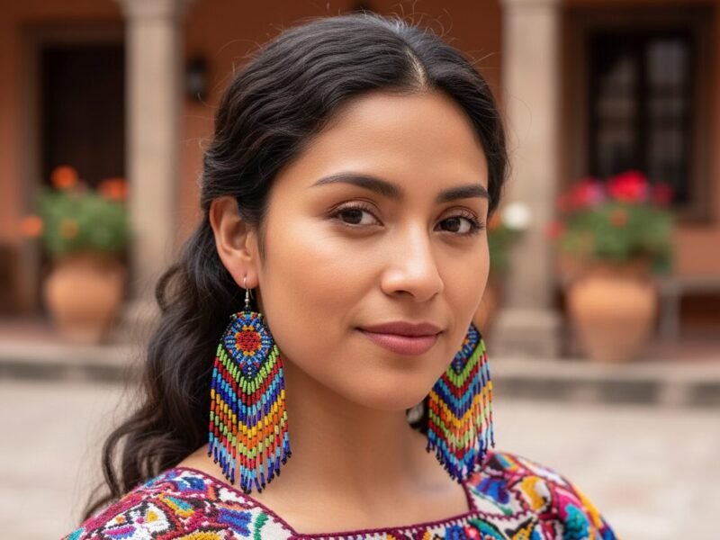 Aretes Largos De Cuentas huichol Con Flecos Artesanal De Moda