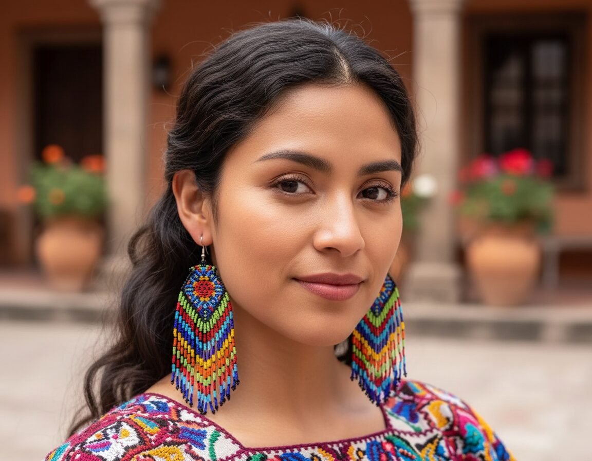 Aretes Largos De Cuentas huichol Con Flecos Artesanal De Moda