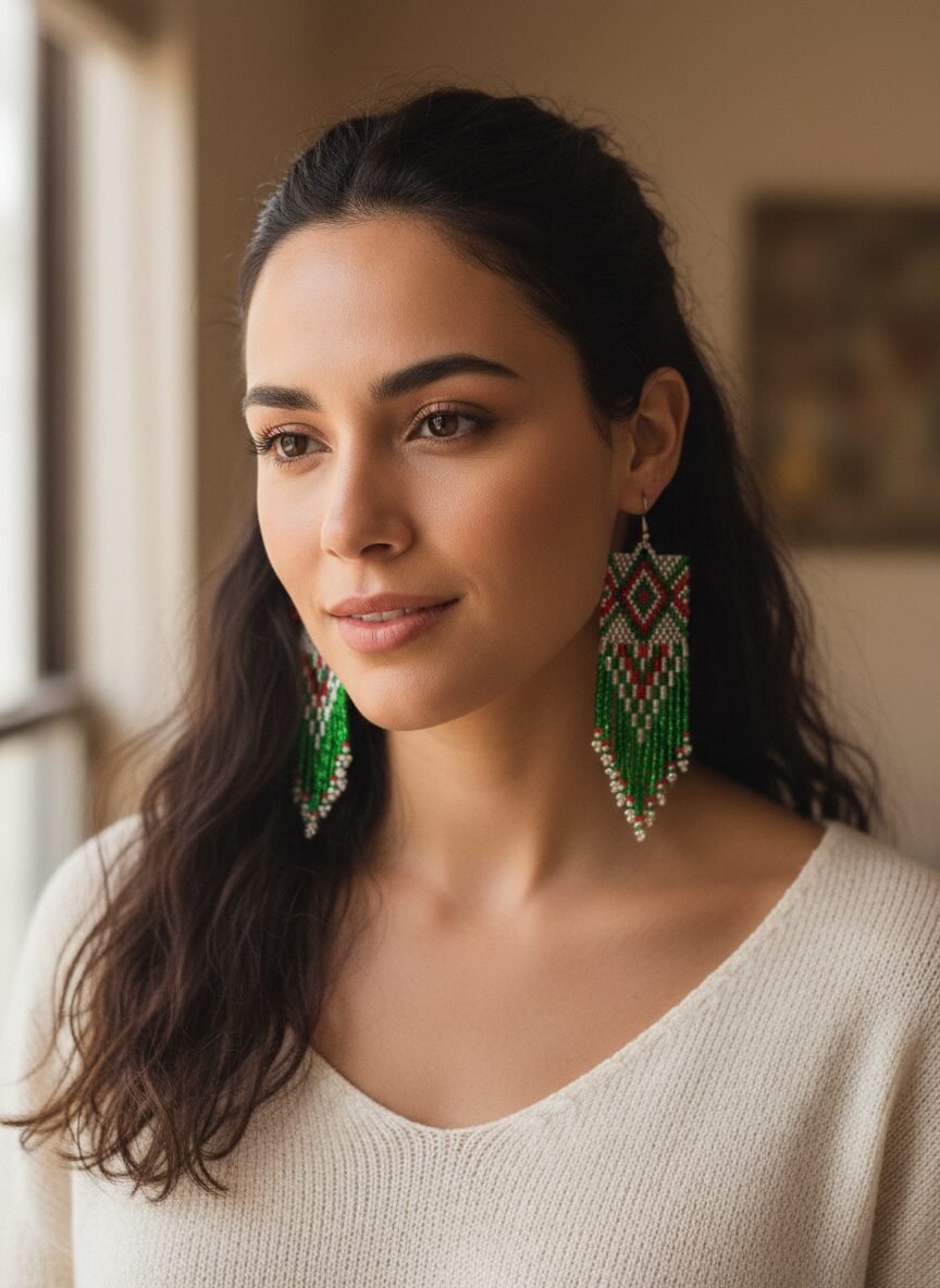 Aretes De Chaquira Colgante Artesanal Para Mujer - Image 3