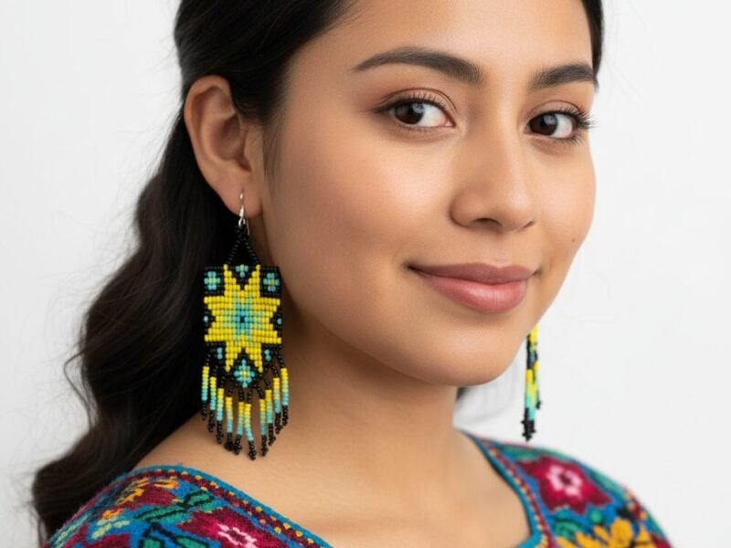 Aretes De Cuentas Huichol Colgante De Estrella