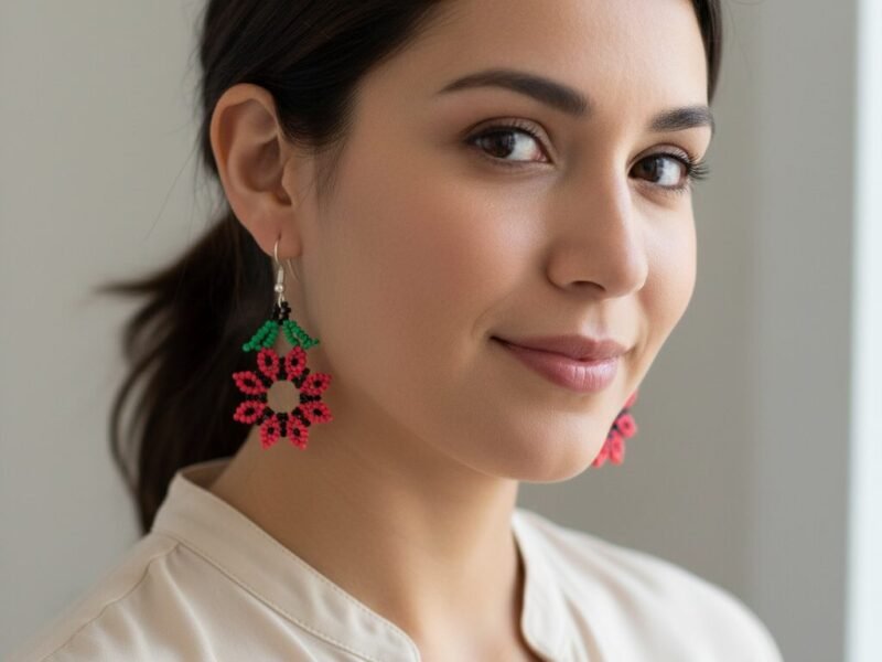 Aretes De Chaquira Colgante De Flor Artesanal