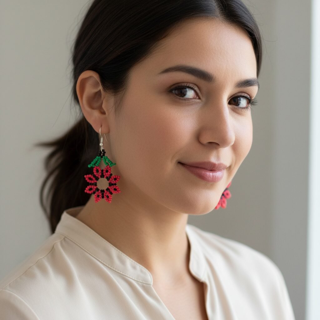 Aretes De Chaquira Colgante De Flor Artesanal